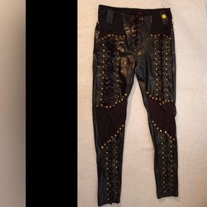 Black leather pants with rhinestones